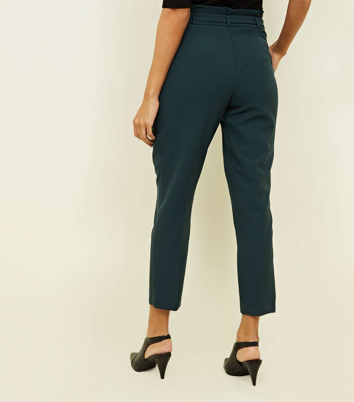 Dark Green Paperbag Waist Tapered Trousers Image 3