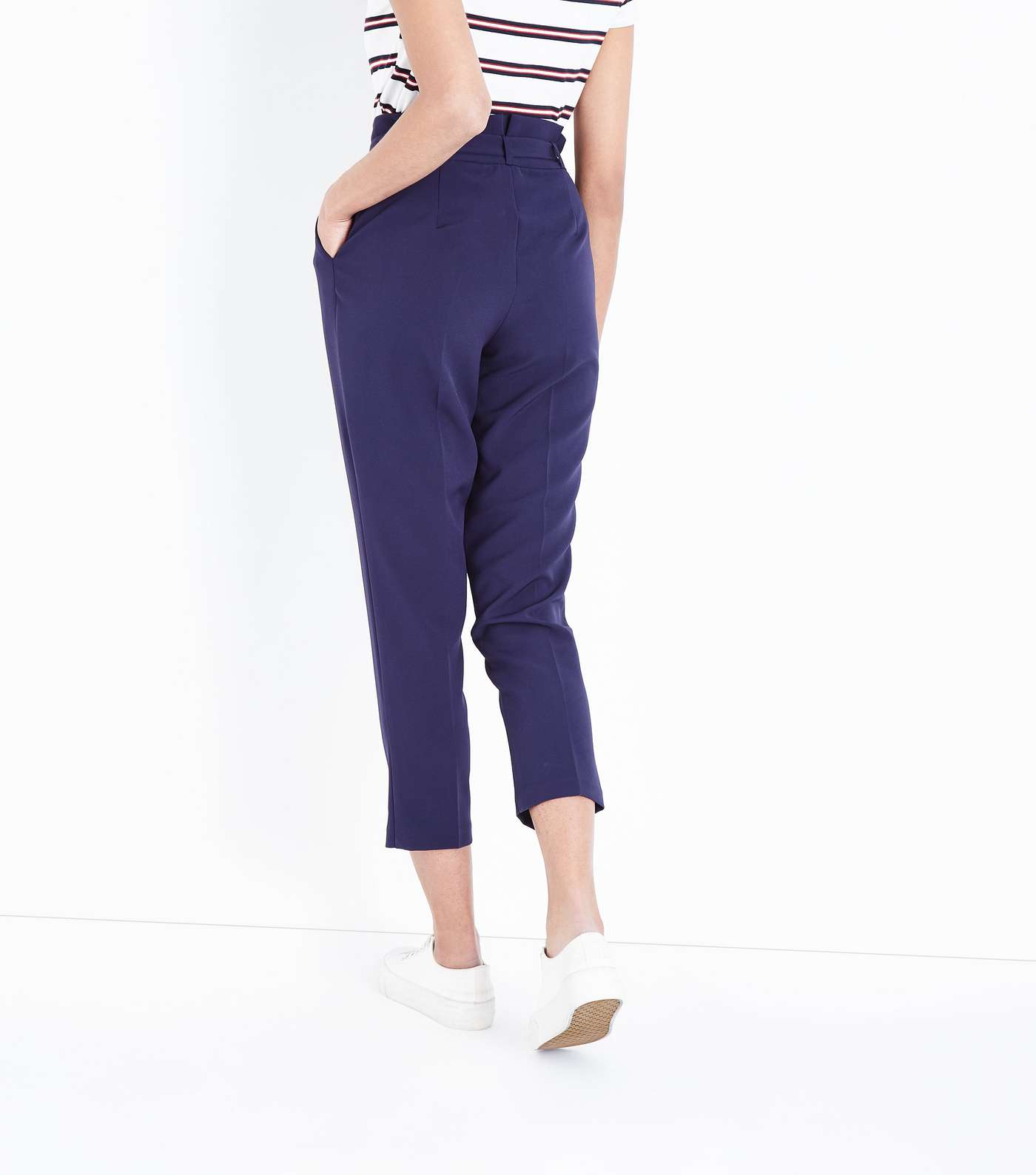 Navy Paperbag Tapered Trousers Image 3