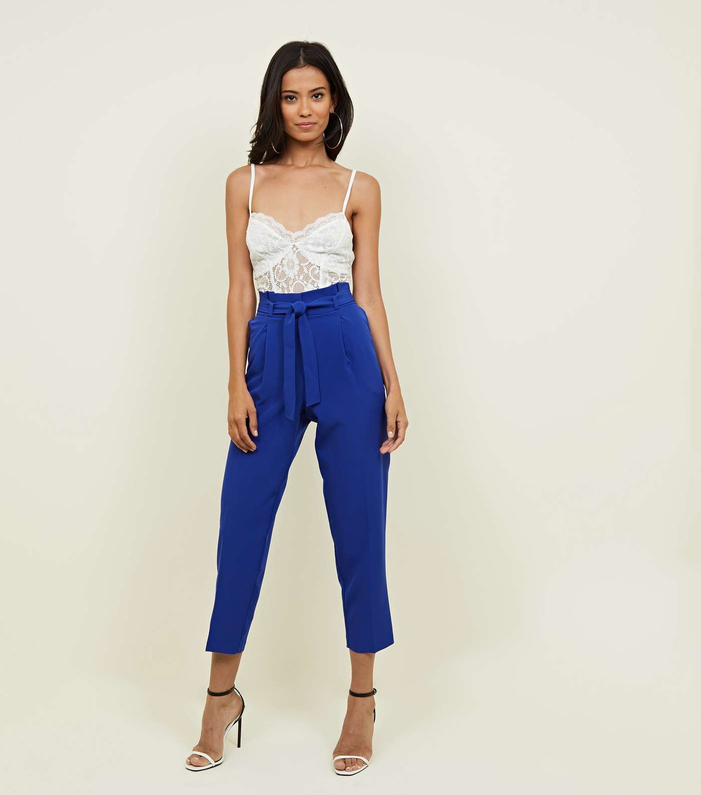 Bright Blue Paperbag Waist Tapered Trousers