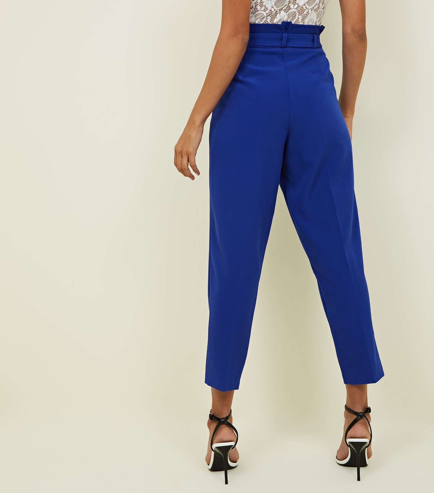 Bright Blue Paperbag Waist Tapered Trousers Image 3
