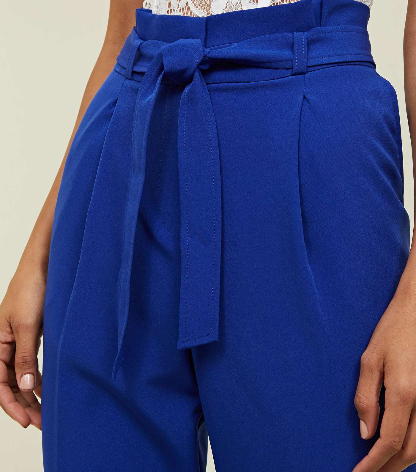 Bright Blue Paperbag Waist Tapered Trousers Image 5