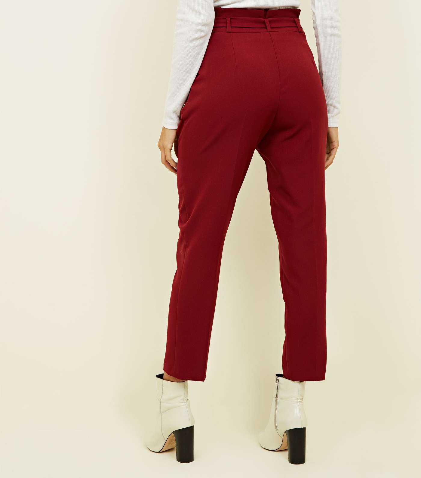 Dark Red Paperbag Waist Tapered Trousers Image 3