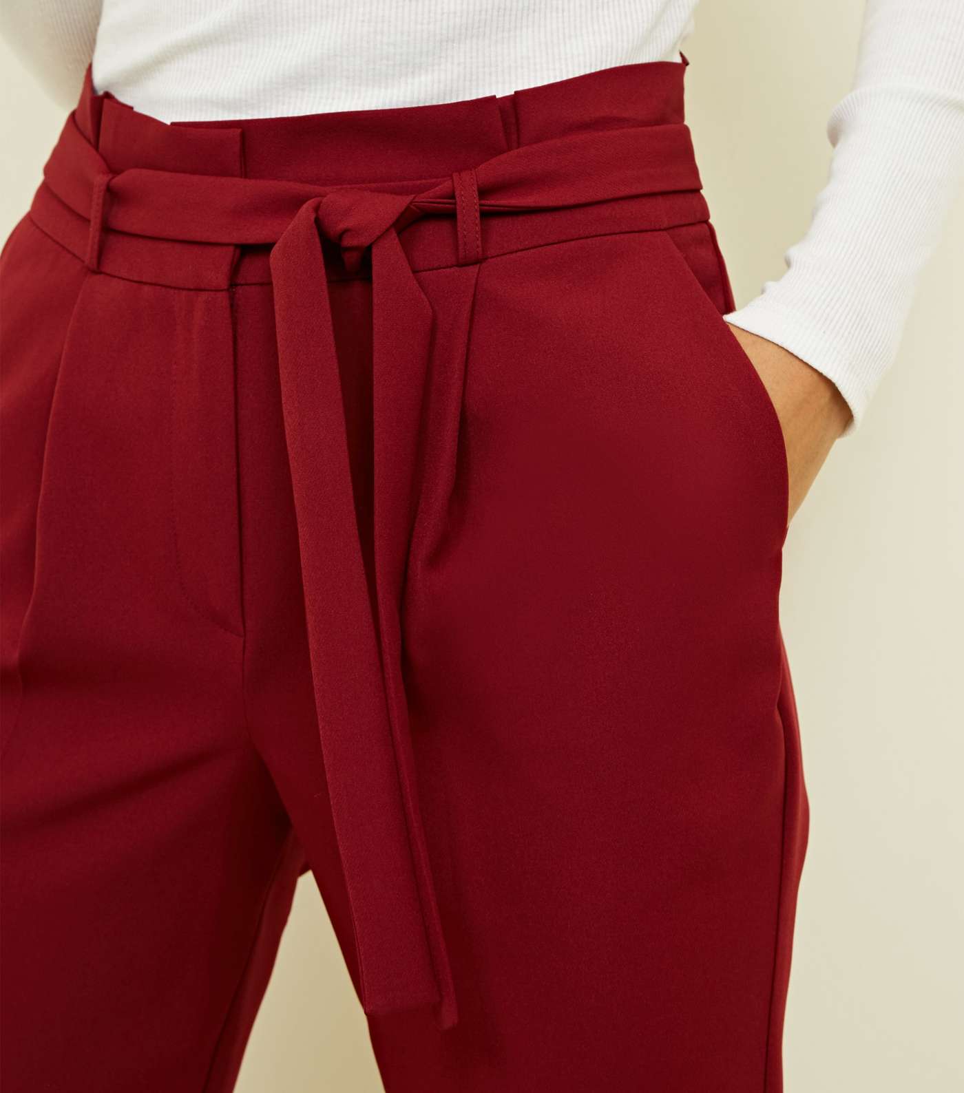 Dark Red Paperbag Waist Tapered Trousers Image 5