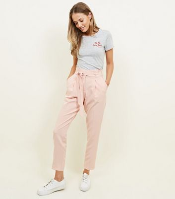 Pale Pink Paperbag Waist Tapered Trousers New Look