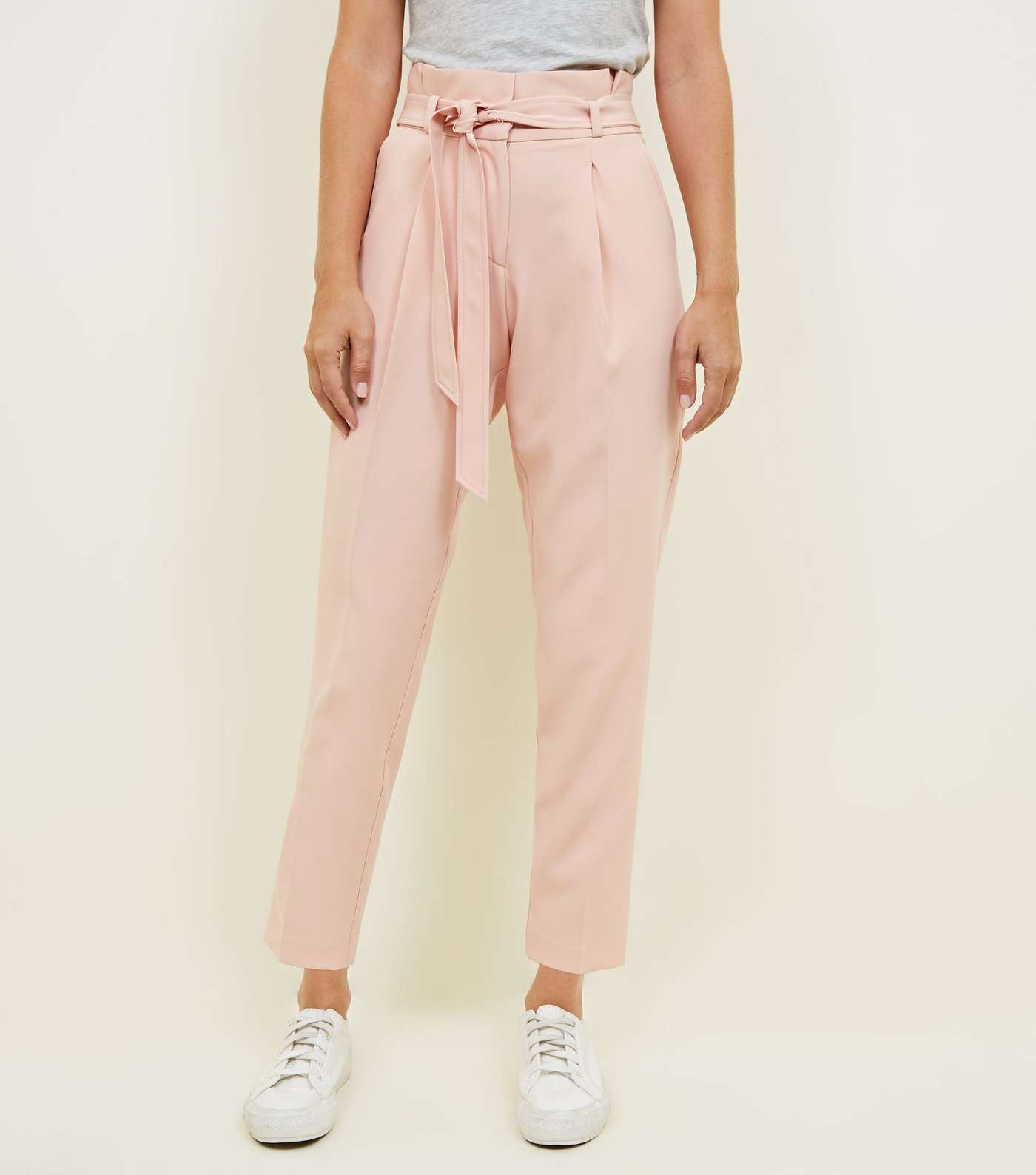 Pale Pink Paperbag Waist Tapered Trousers Image 2