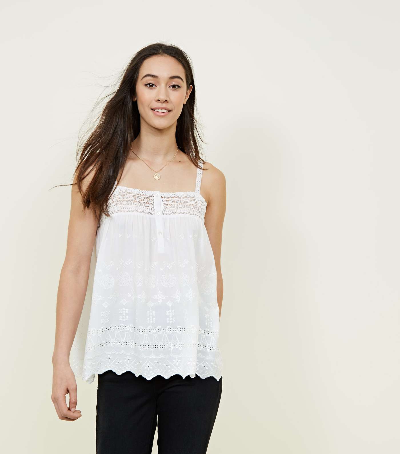 Off White Broderie Lace Trim Cami