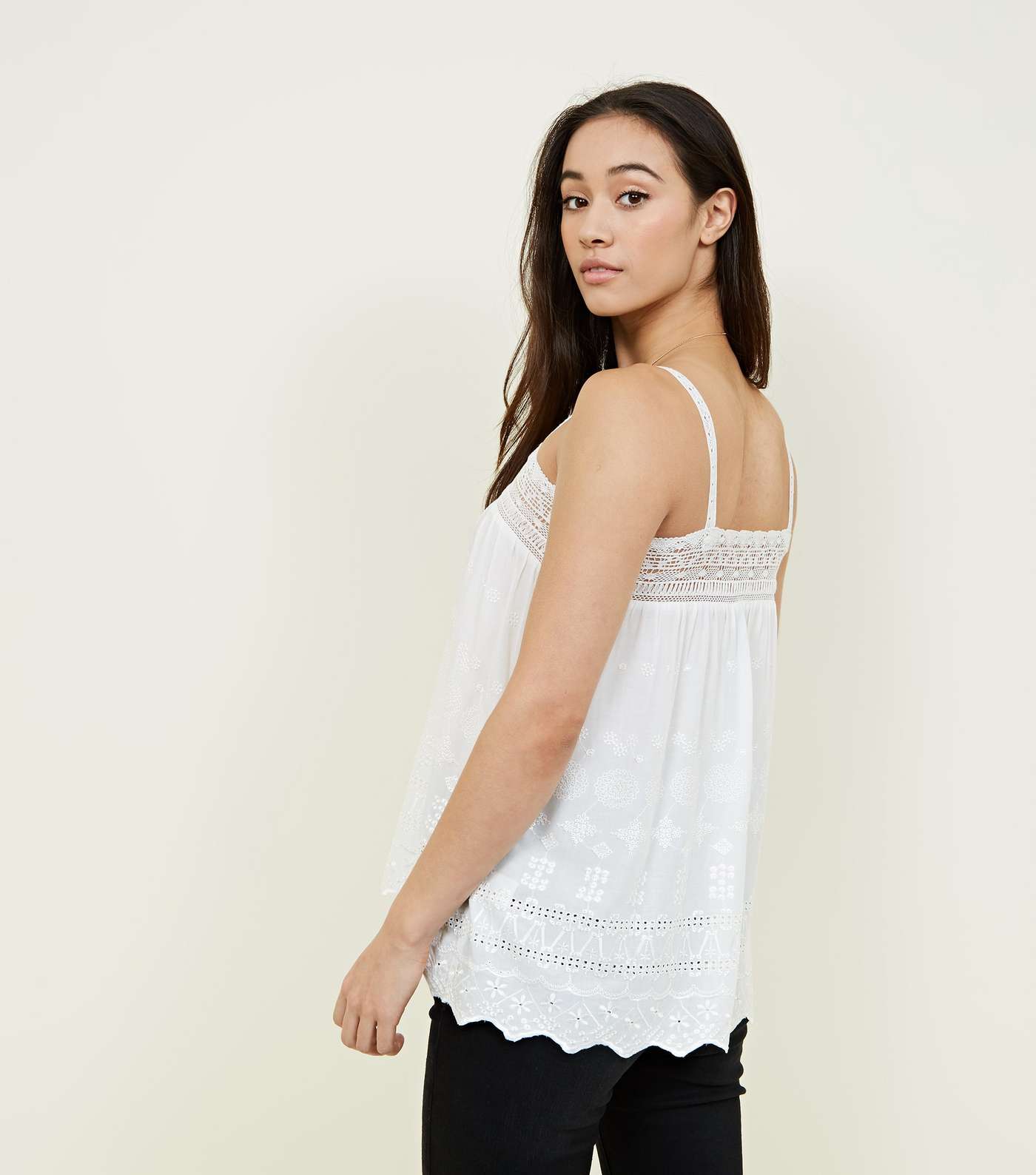 Off White Broderie Lace Trim Cami Image 3