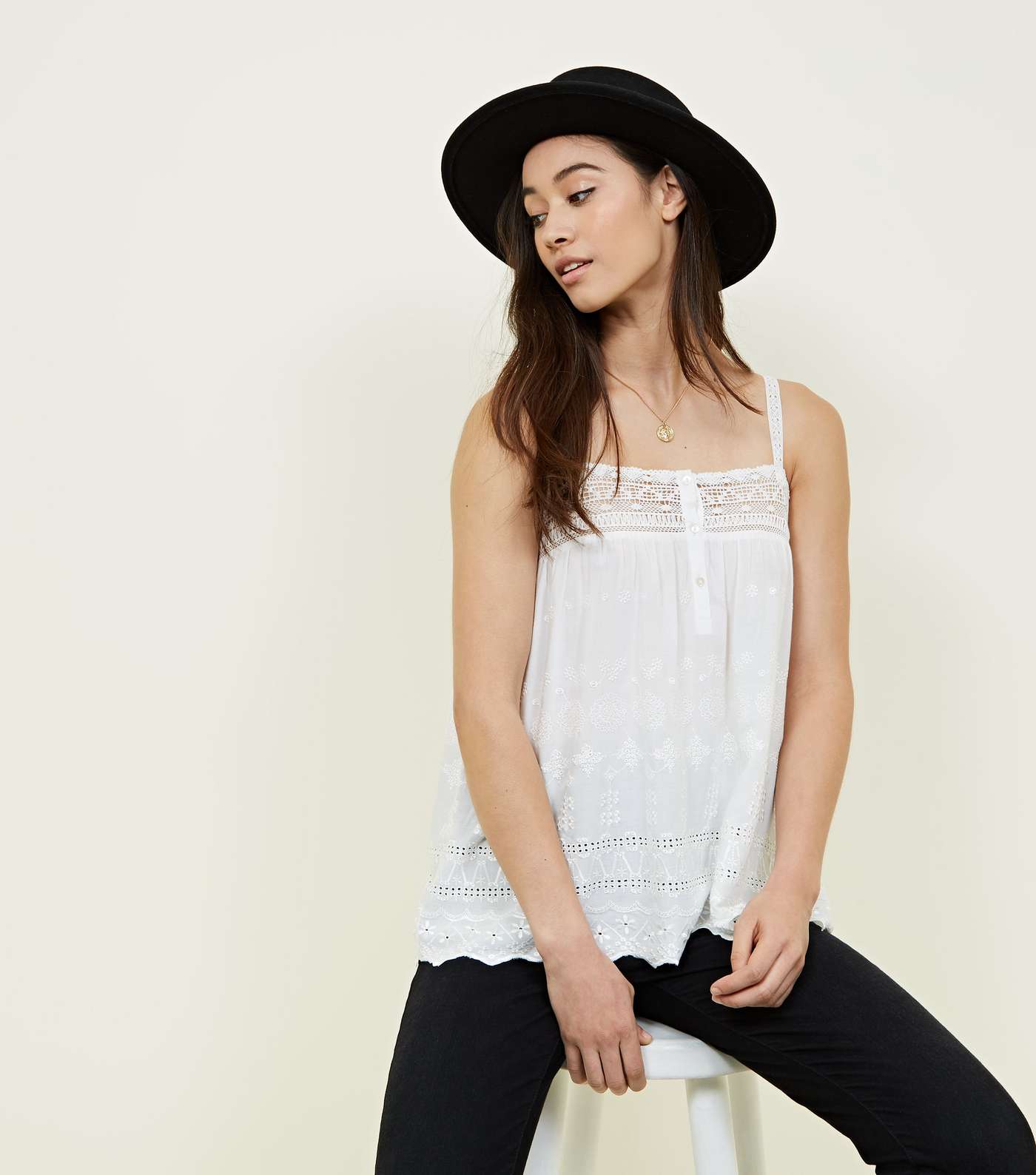 Off White Broderie Lace Trim Cami Image 5