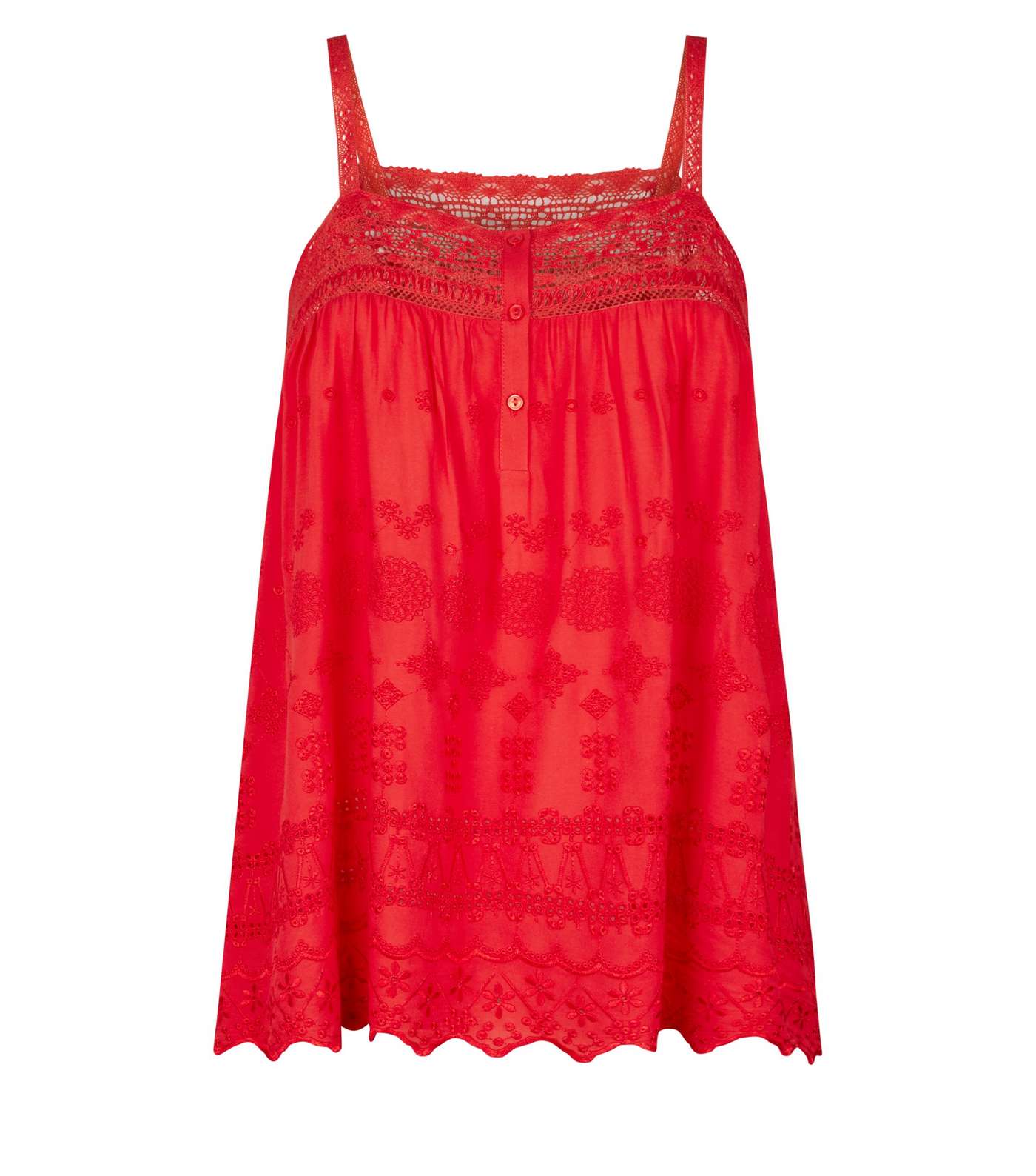 Red Broderie Lace Trim Cami Image 4