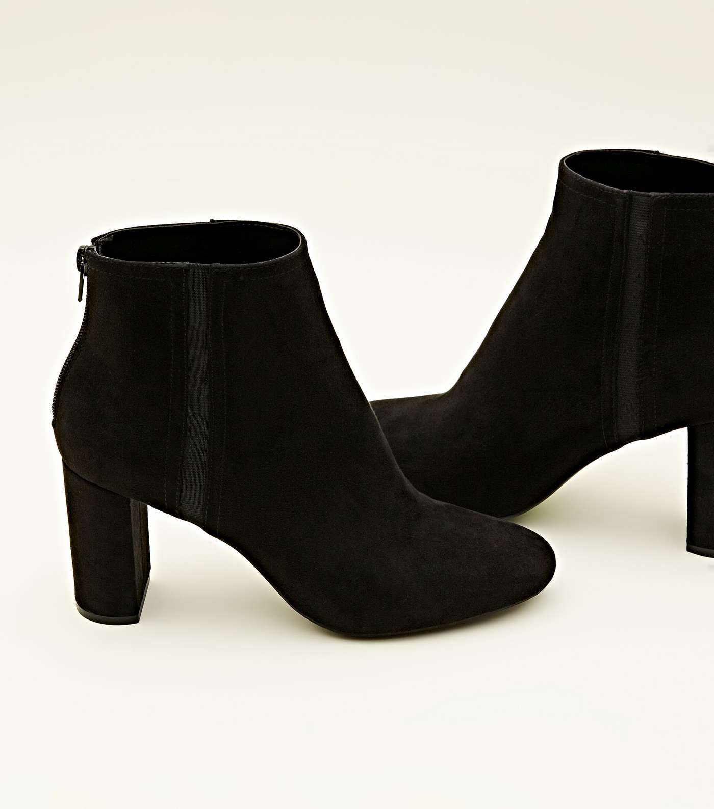 Black Suedette Block Heel Ankle Boots Image 3