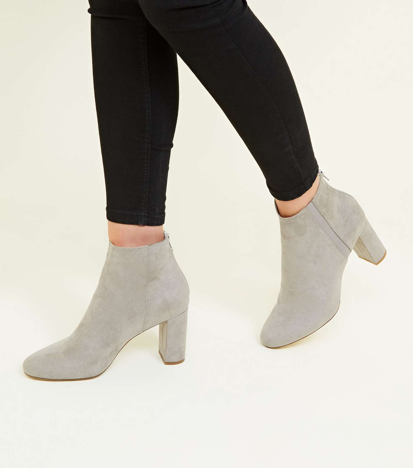 Grey Suedette Block Heel Ankle Boots Image 2