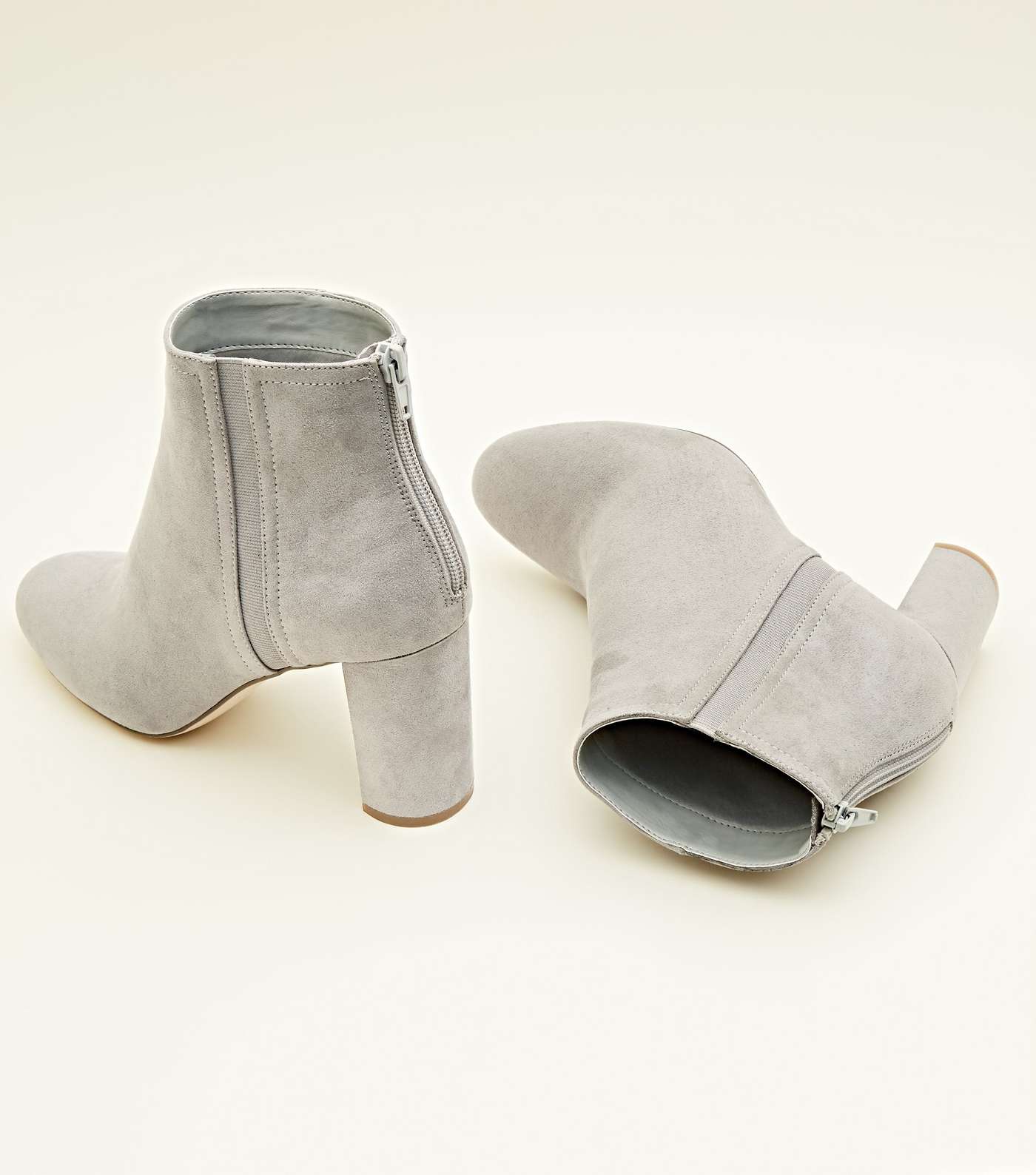 Grey Suedette Block Heel Ankle Boots Image 4