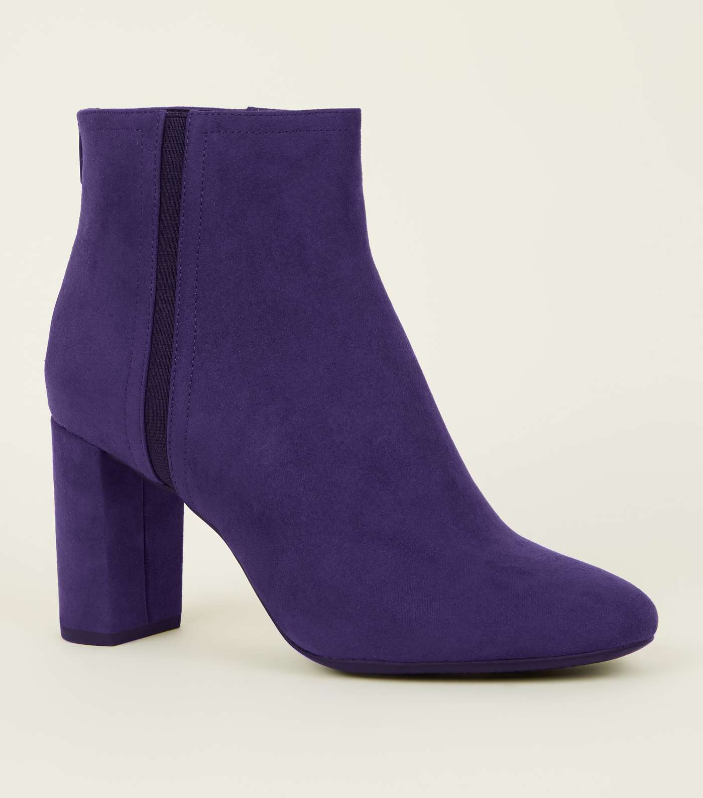 Dark Purple Suedette Block Heel Ankle Boots