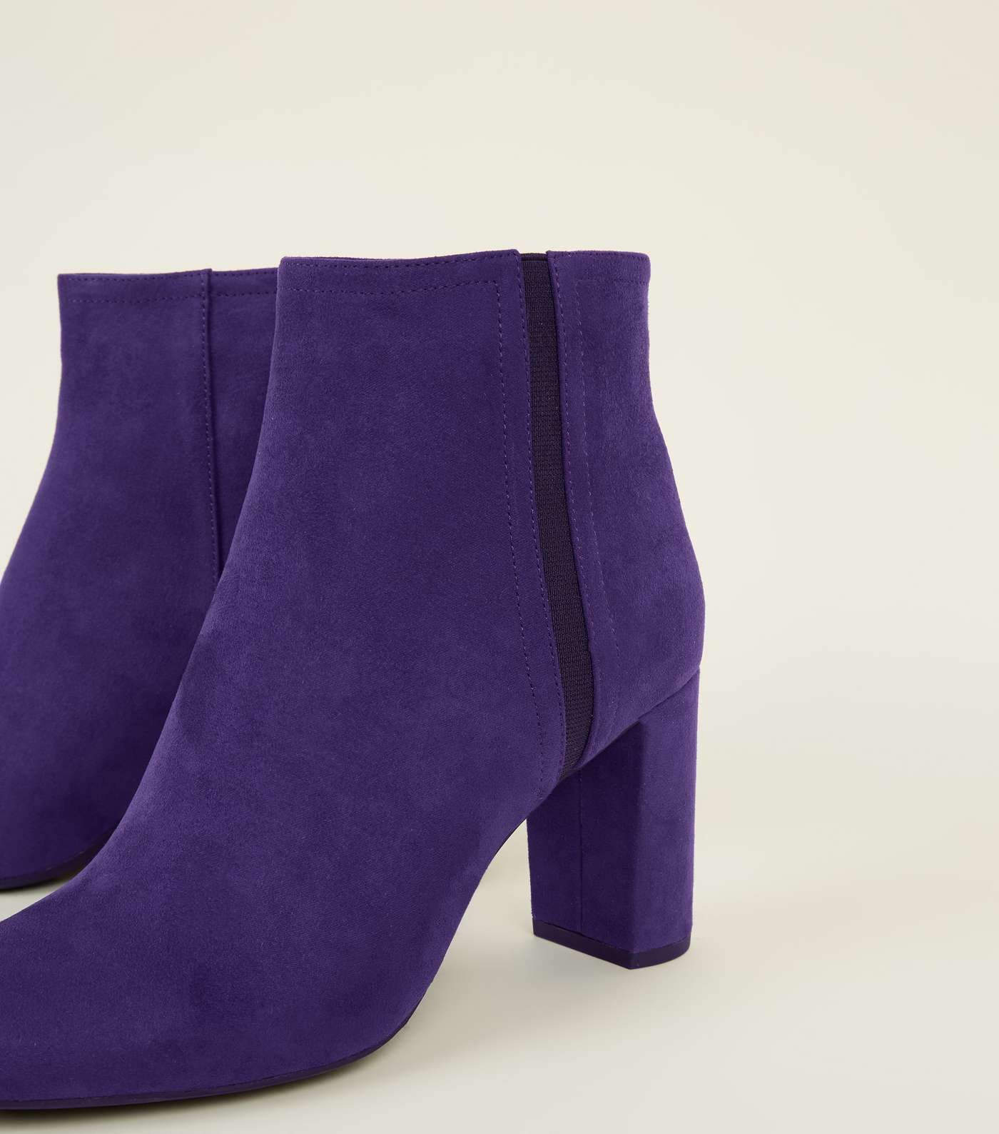 Dark Purple Suedette Block Heel Ankle Boots Image 3
