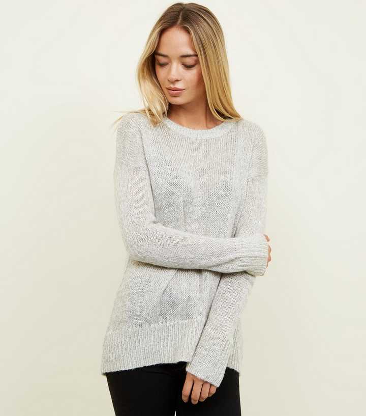 Pale Grey Curved Hem Jumper