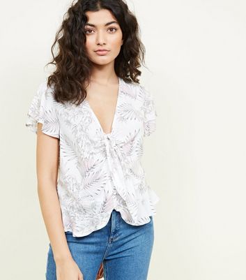 White Floral Tie Front Peplum Top | New Look