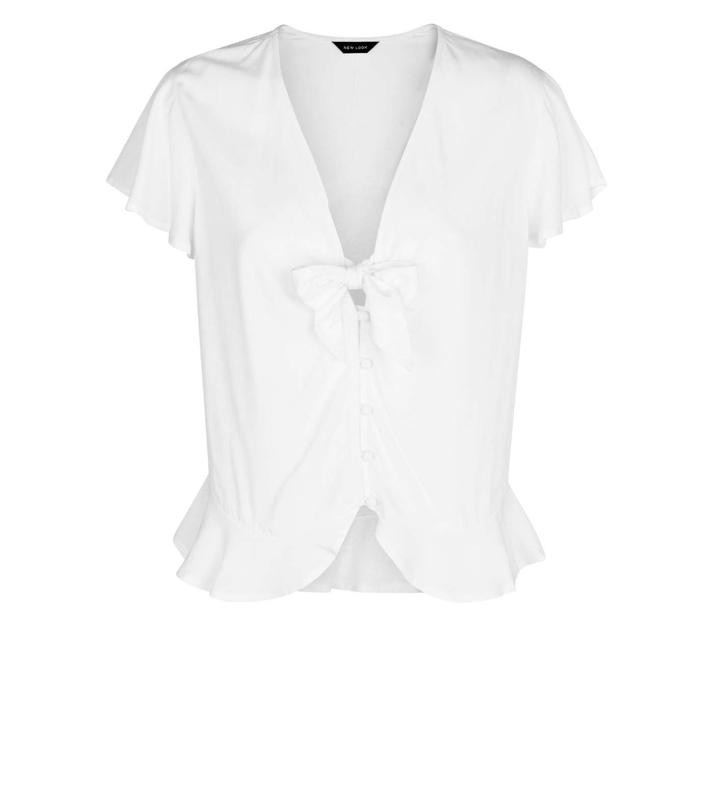Off White Bow Front Peplum Blouse Image 4