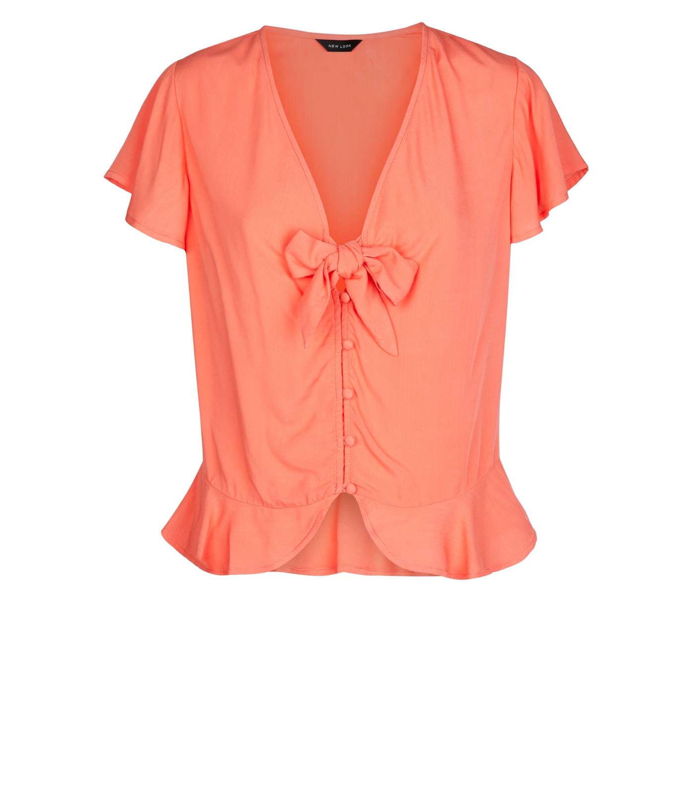 Coral Bow Front Peplum Blouse Image 4