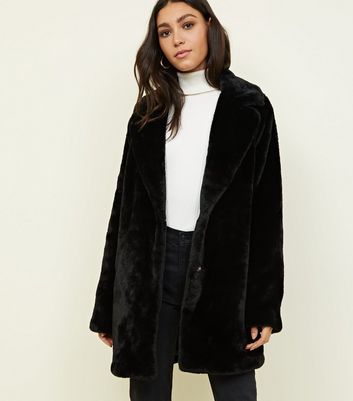 new look black faux fur coat