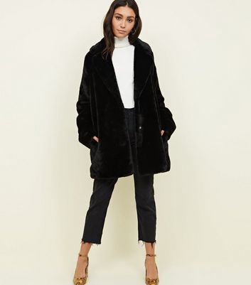tall black faux fur coat