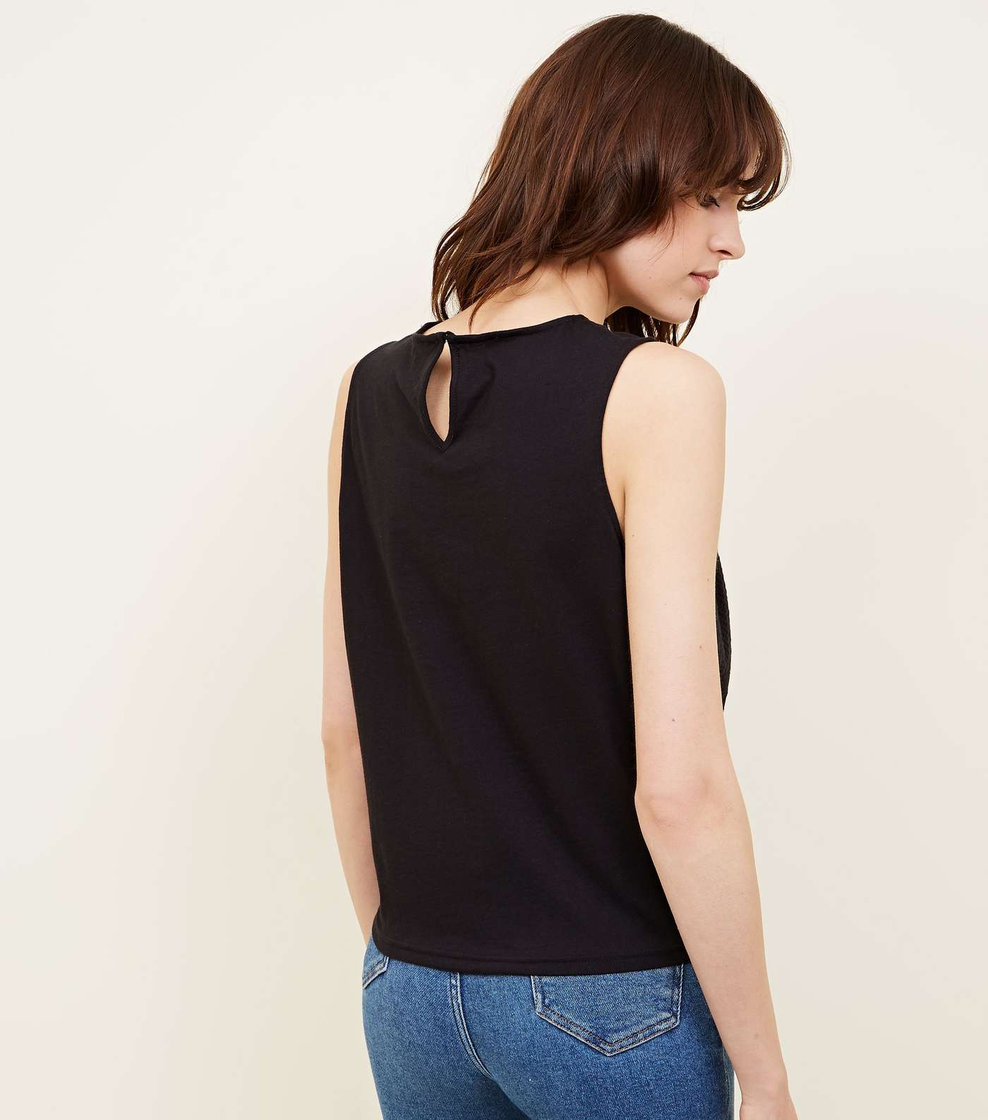 Black Broderie Tie Front Sleeveless Top Image 3