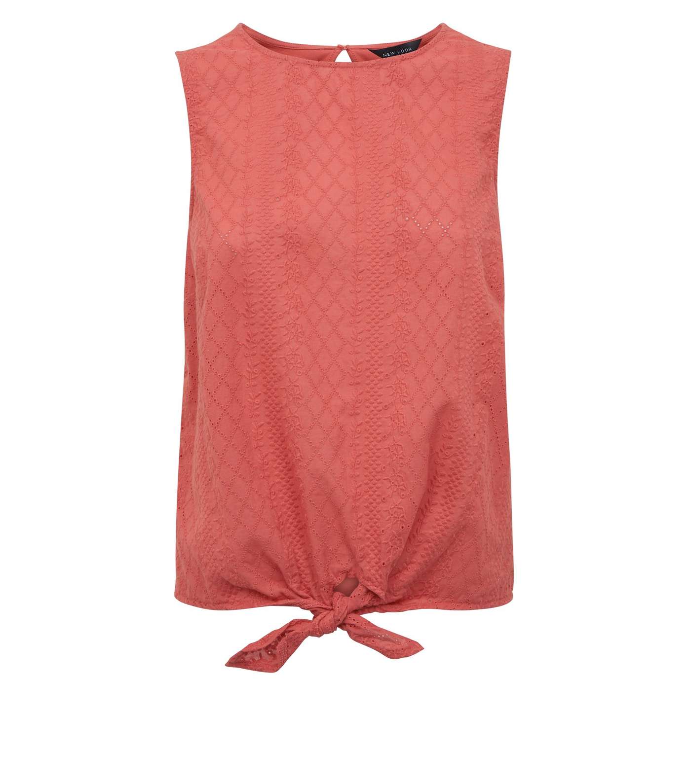 Deep Pink Broderie Tie Front Sleeveless Top Image 4