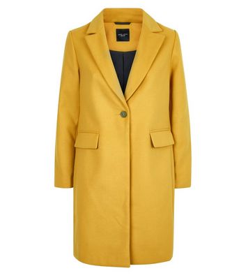 Petite Mustard Revere Collar Longline Coat New Look