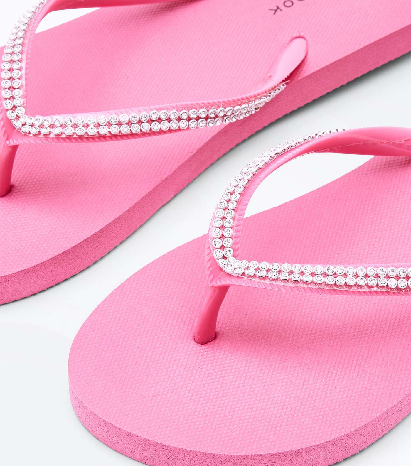 Bright Pink Diamanté Strap Flip Flops Image 4