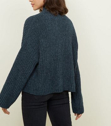 Dark Green Flared Sleeve Chenille Jumper