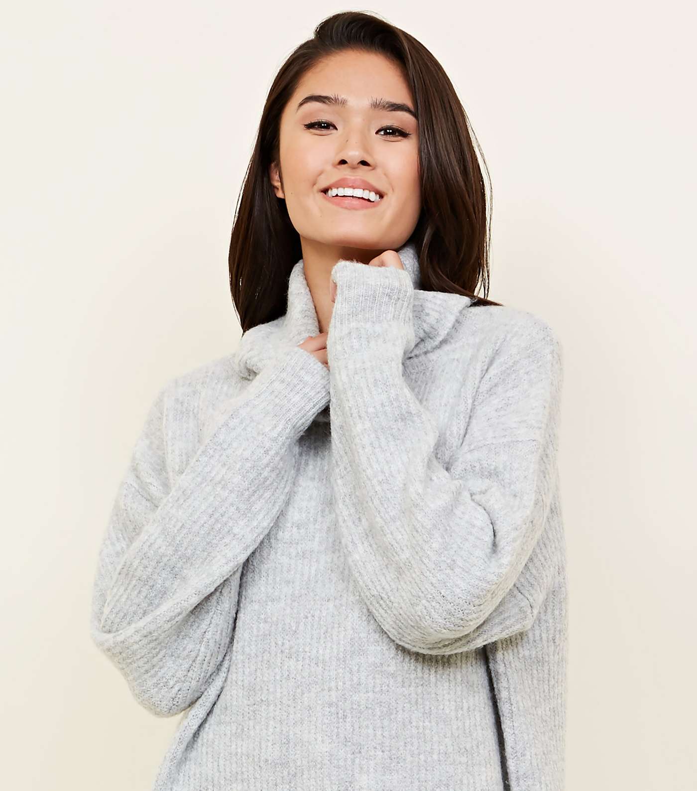 Pale Grey Slouchy Roll Neck Jumper Image 5