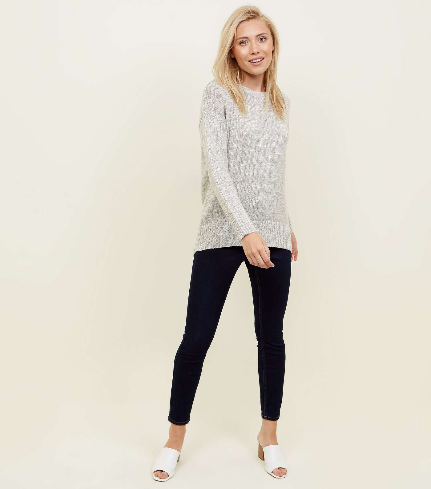 Petite Pale Grey Longline Knitted Jumper  Image 2