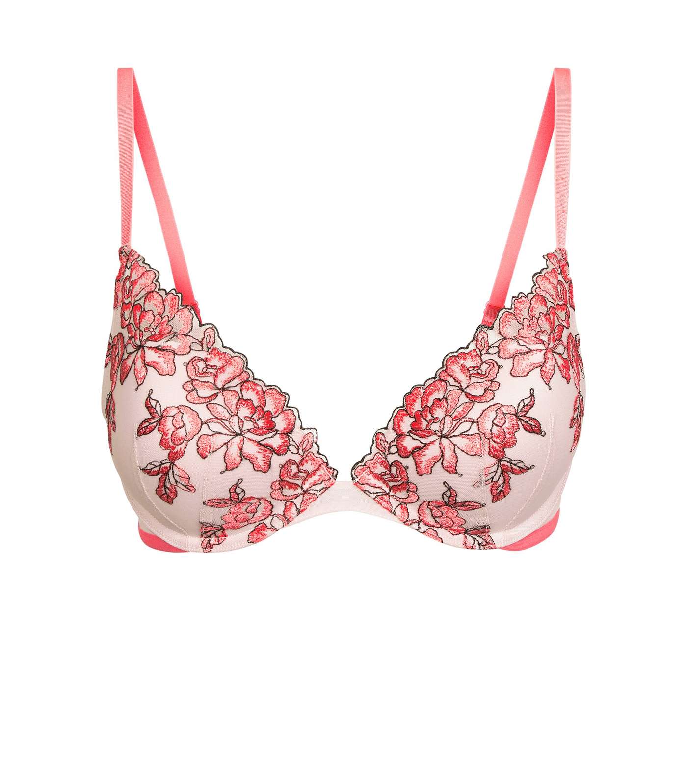 Coral Floral Embroidered Push-Up Bra Image 4