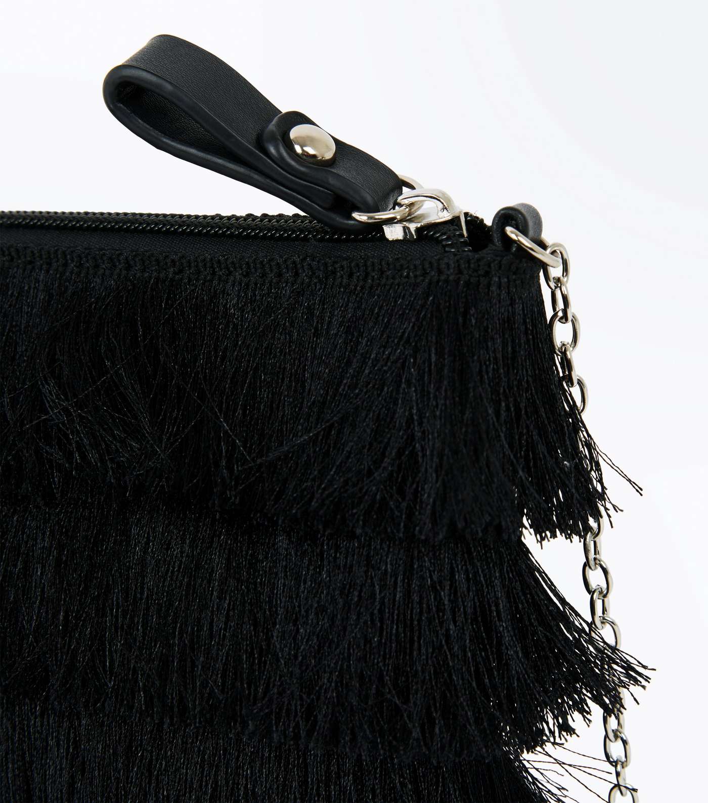 Black Layered Tassel Zip Top Clutch Bag Image 3