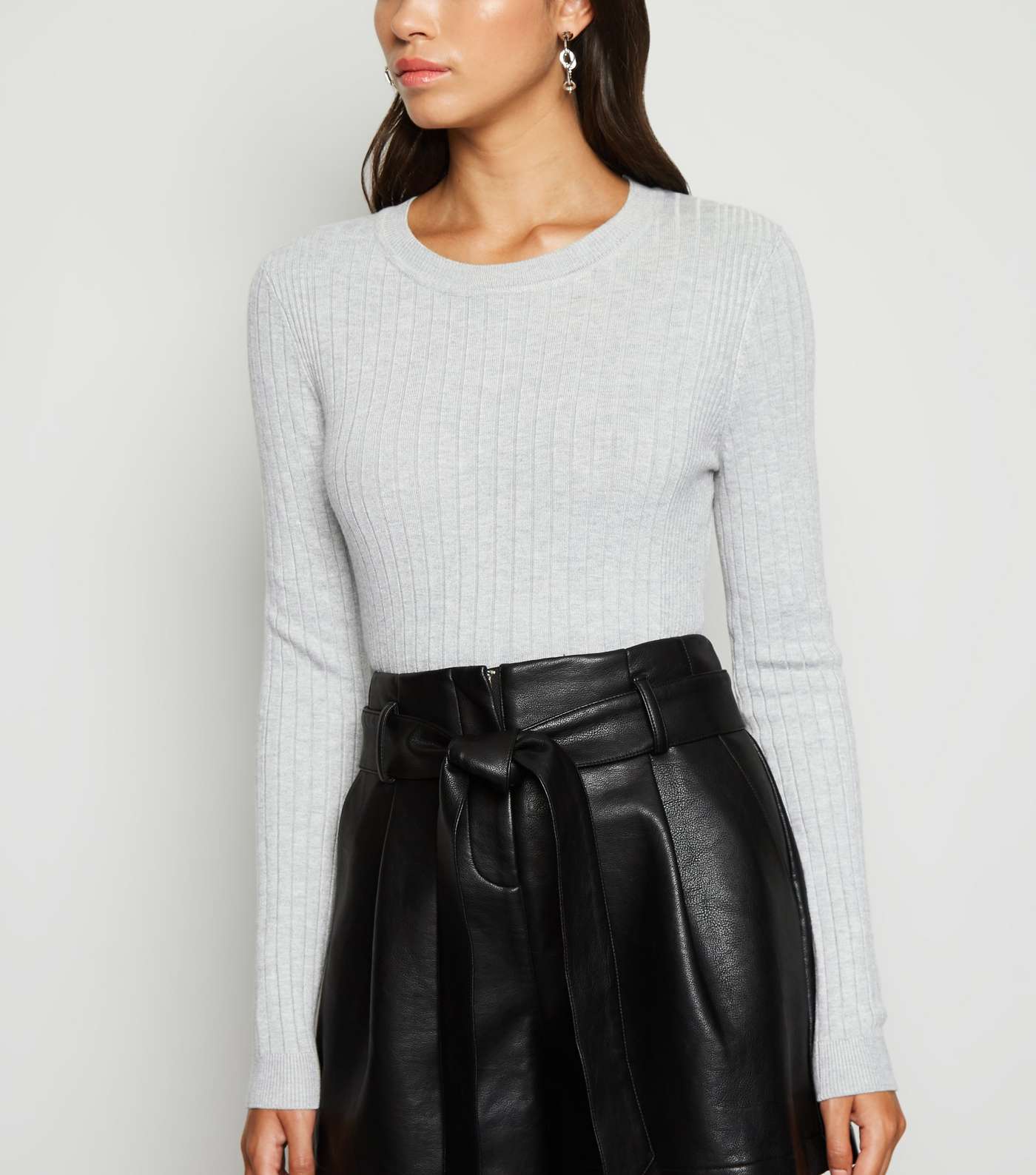 Pale Grey Crew Neck Ribbed Jumper 