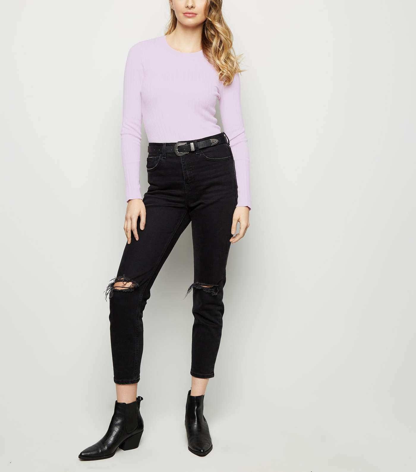 Lilac Crew Neck Ribbed Jumper  Image 3