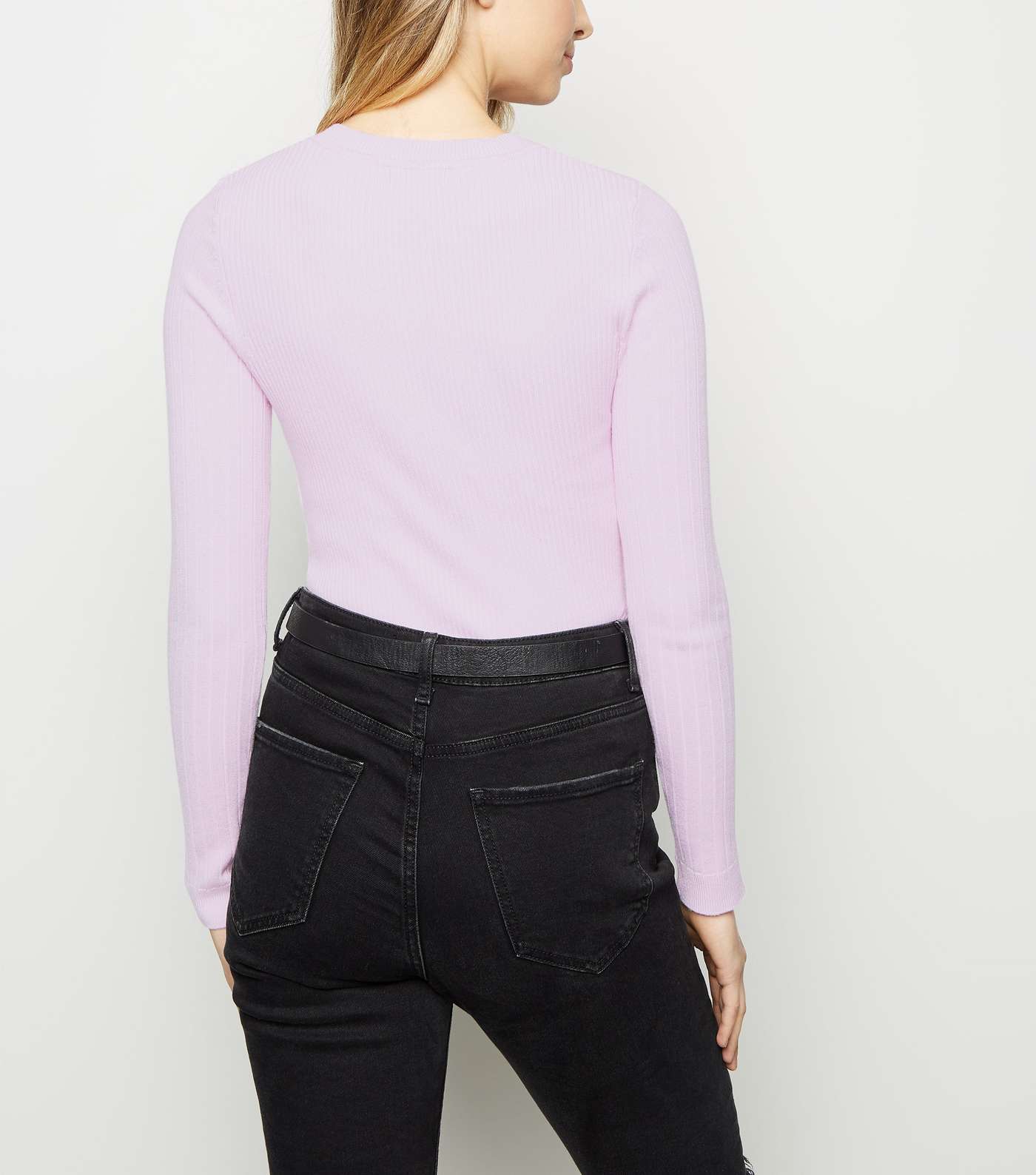 Lilac Crew Neck Ribbed Jumper  Image 5