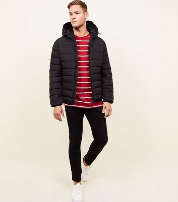 new look maxi hooded puffer coat in black