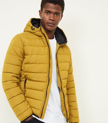 Yellow Hooded Puffer Coat New Look