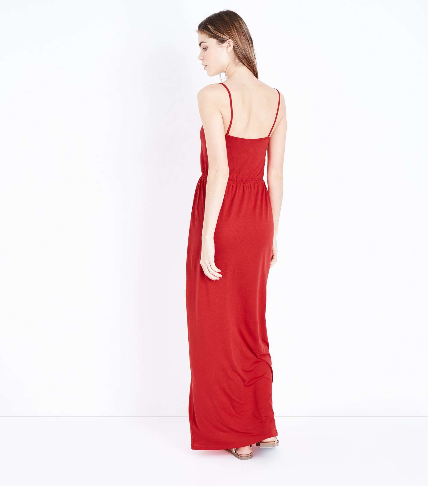 Red Jersey V Neck Maxi Dress Image 2