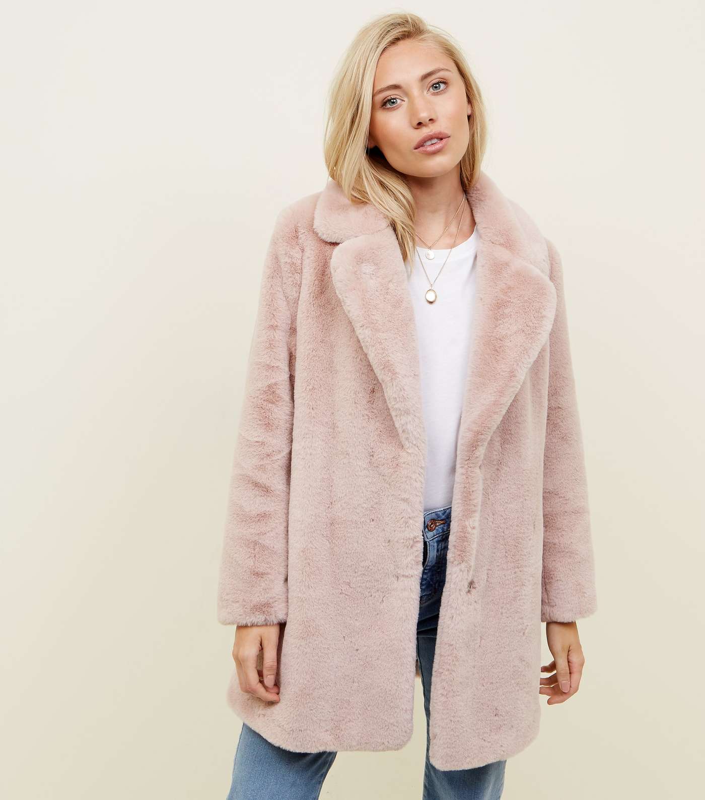 Petite Pale Pink Faux Fur Coat 