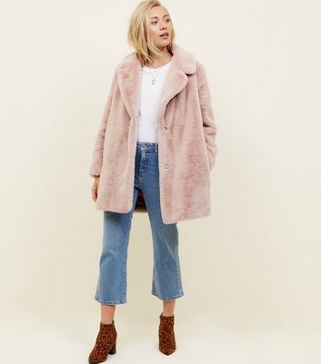 New look faux shop fur pink coat