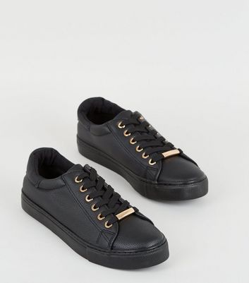 black leather look trainers