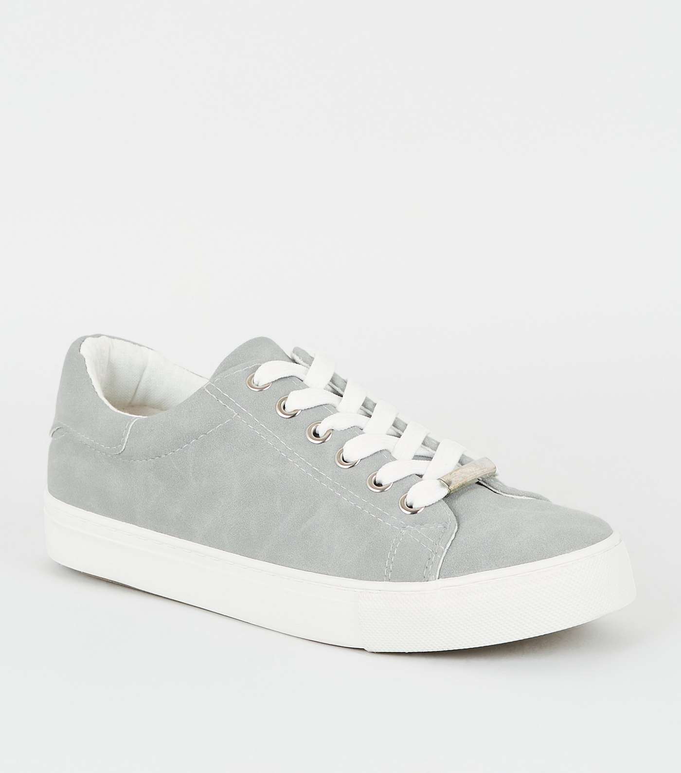 Grey Leather-Look Metal Trim Trainers
