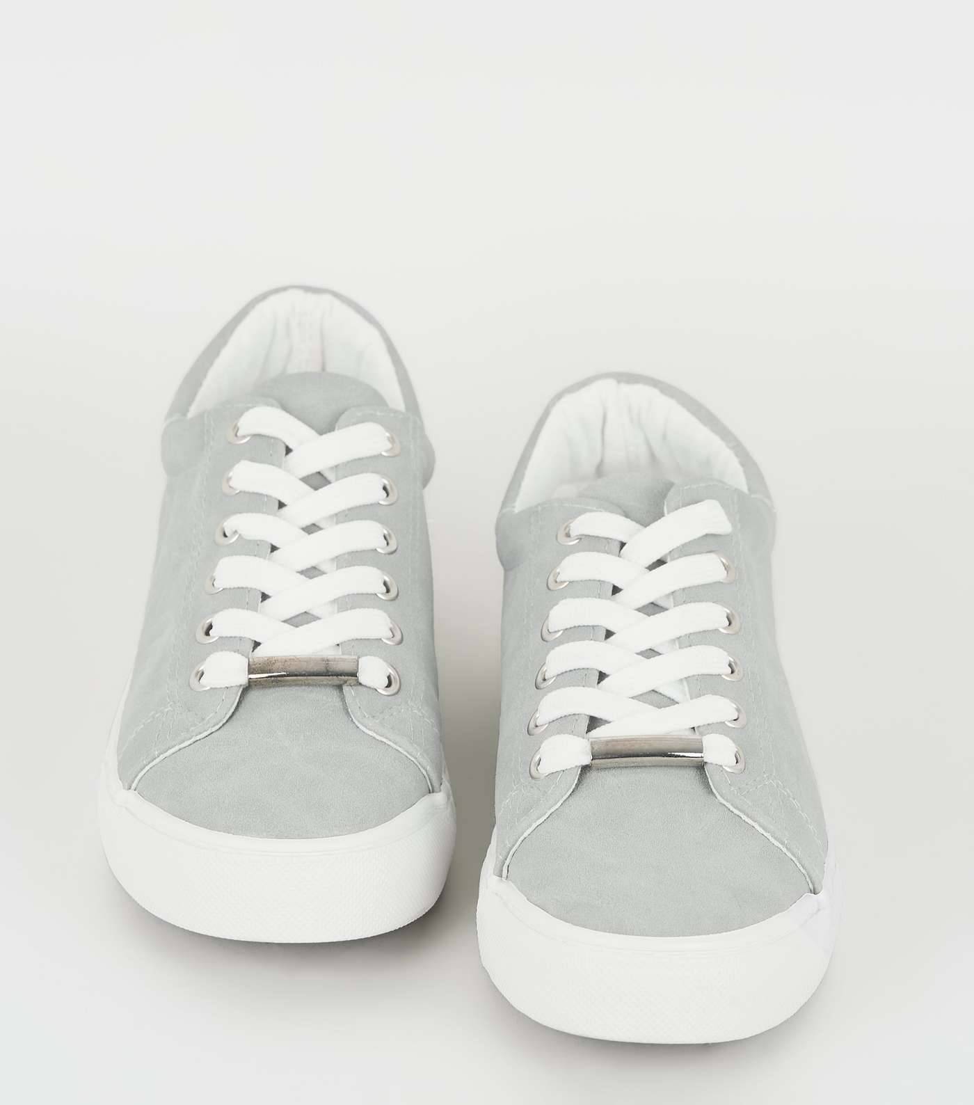 Grey Leather-Look Metal Trim Trainers Image 3