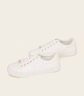 new look white leather look trainers