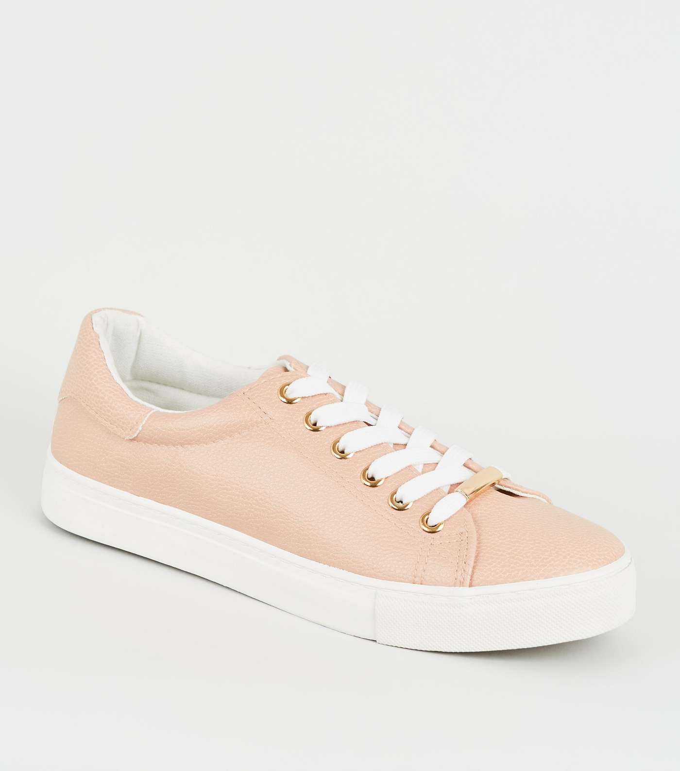Pale Pink Leather-Look Metal Trim Trainers