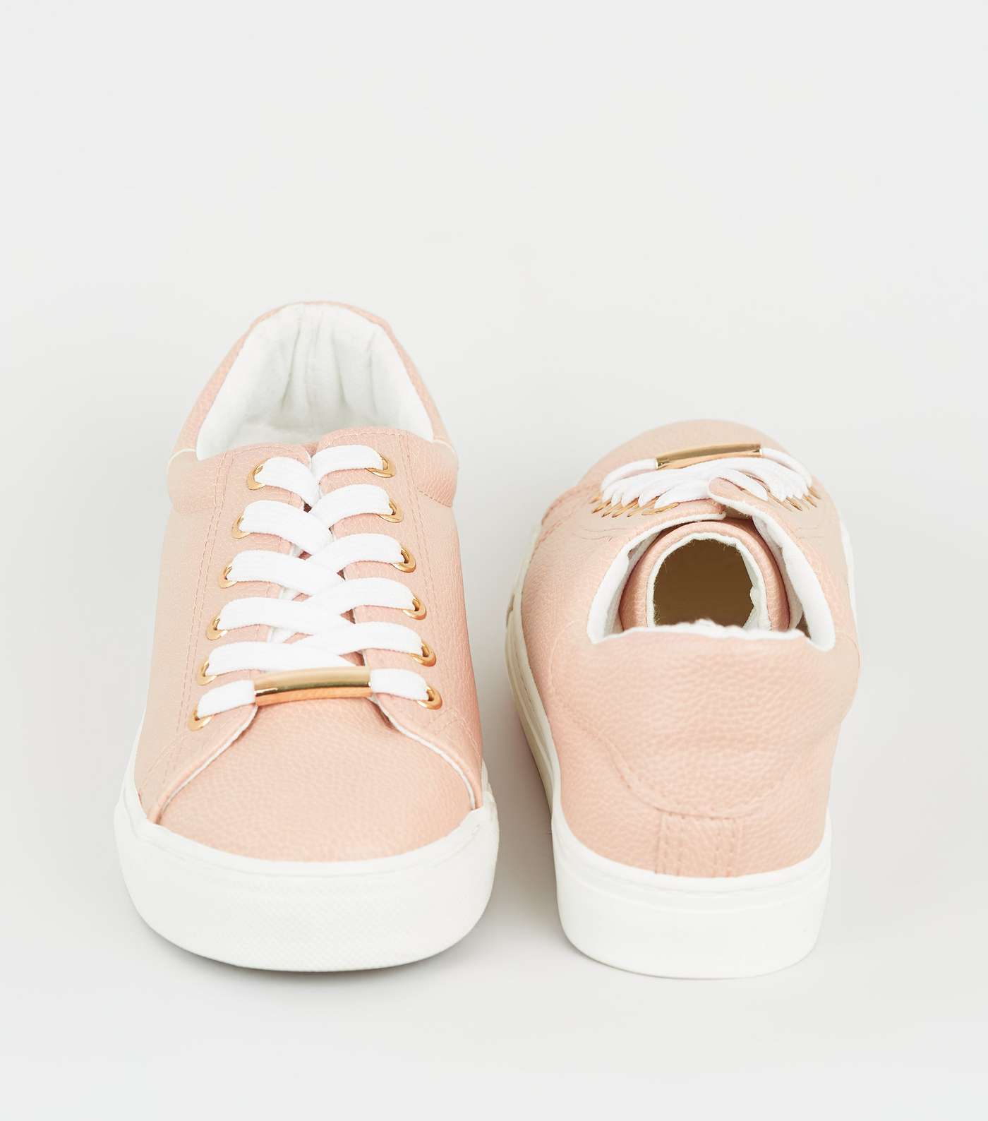 Pale Pink Leather-Look Metal Trim Trainers Image 3