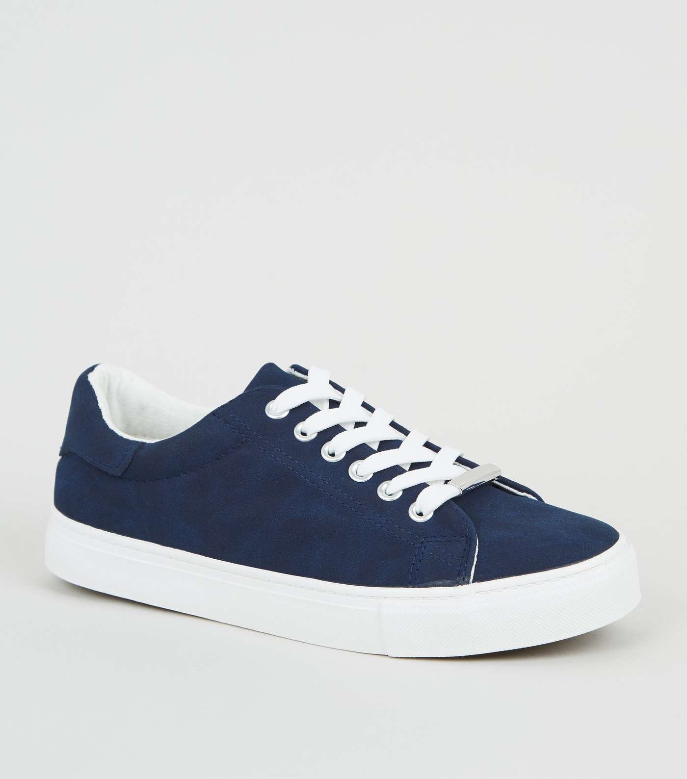 Navy Leather-Look Metal Trim Trainers
