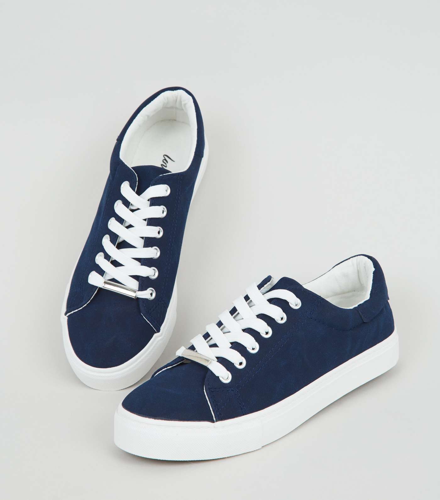 Navy Leather-Look Metal Trim Trainers Image 3