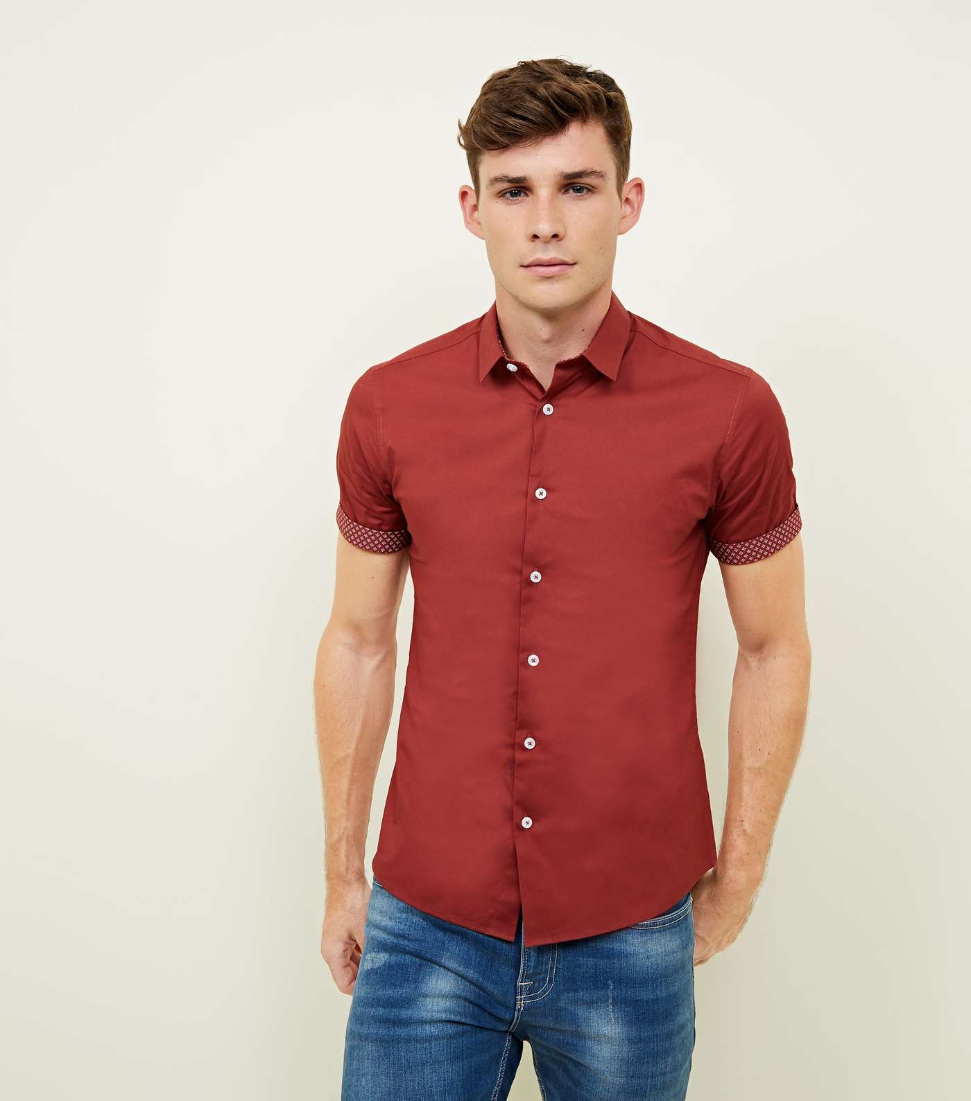 Rust Geometric Muscle Fit Short Sleeve Shirt